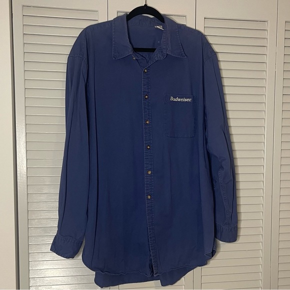 Vintage Blue Budweiser Button-Up Shirt - Picture 1 of 5